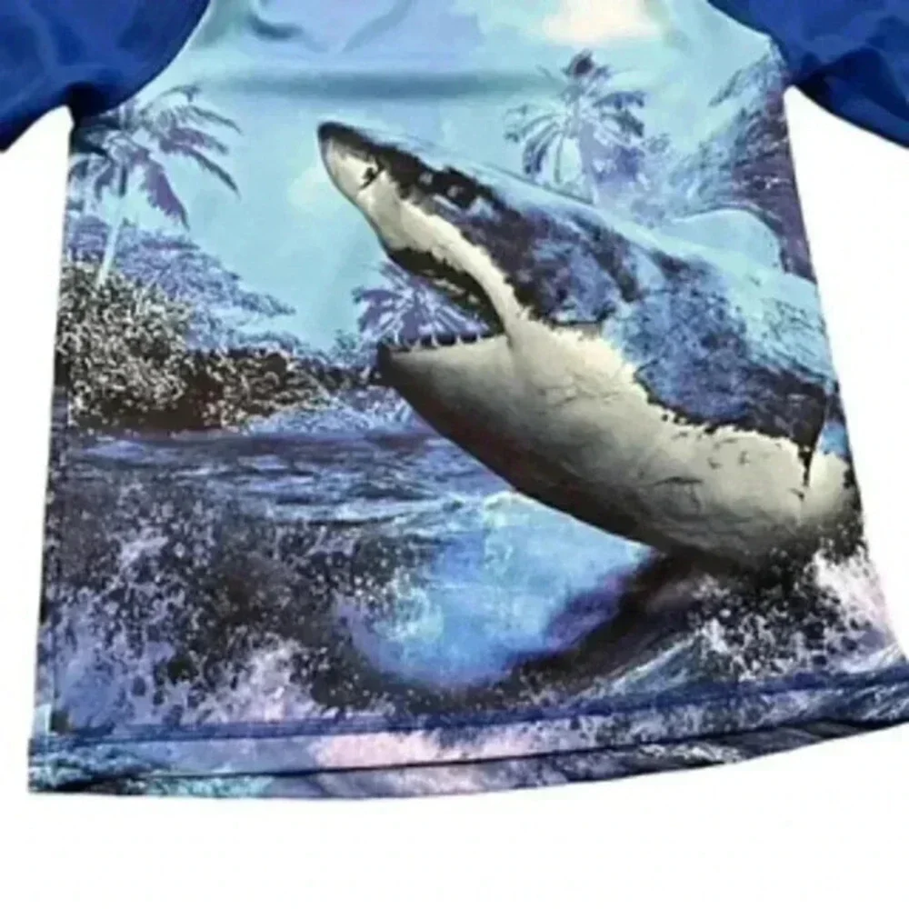 Wonder Nation Rash Guard Long Sleeve Shark Design Boys Size 8 Medium‎